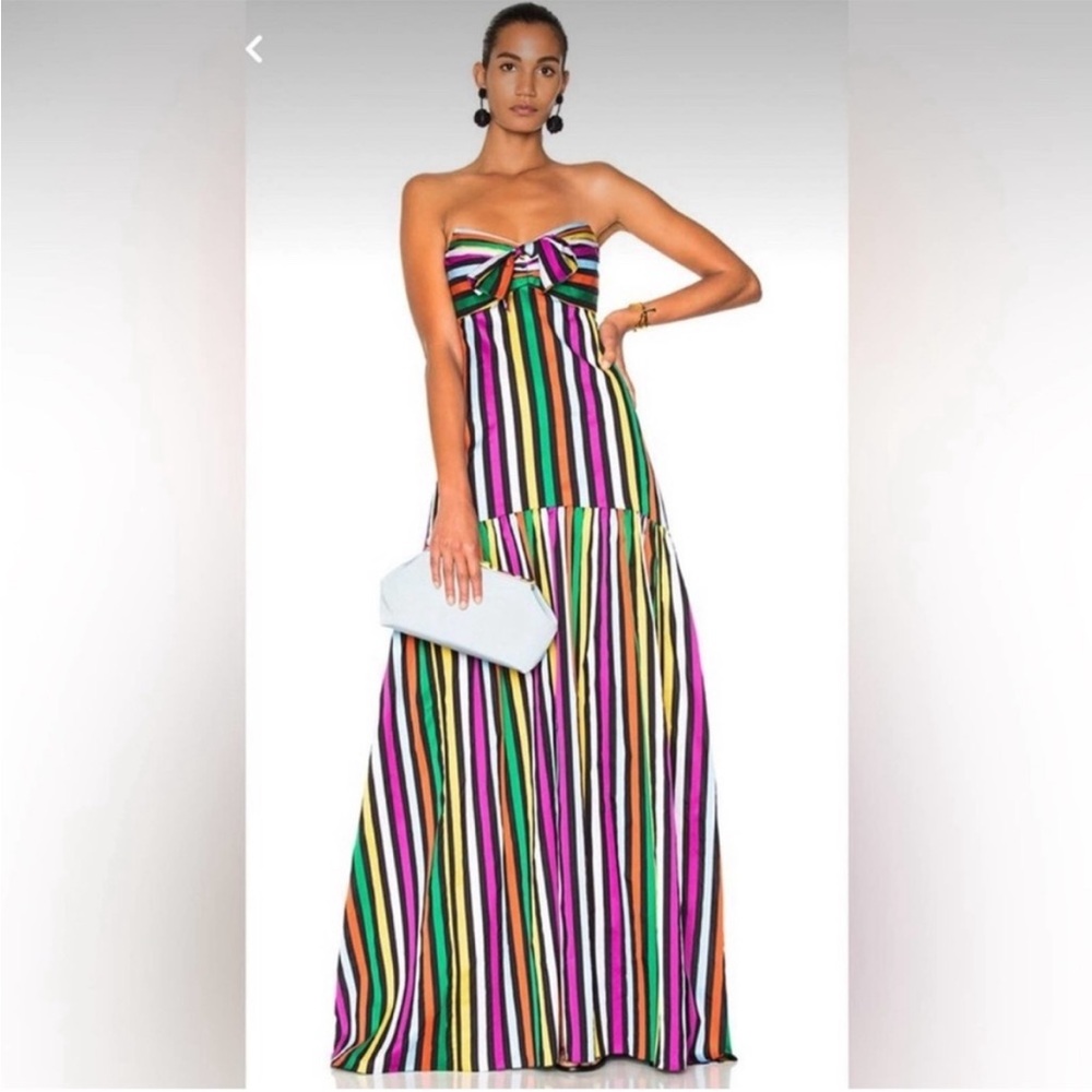 Caroline Constas Rainbow Stripe Maxi Dress Sz Medium strapless Gown Formal